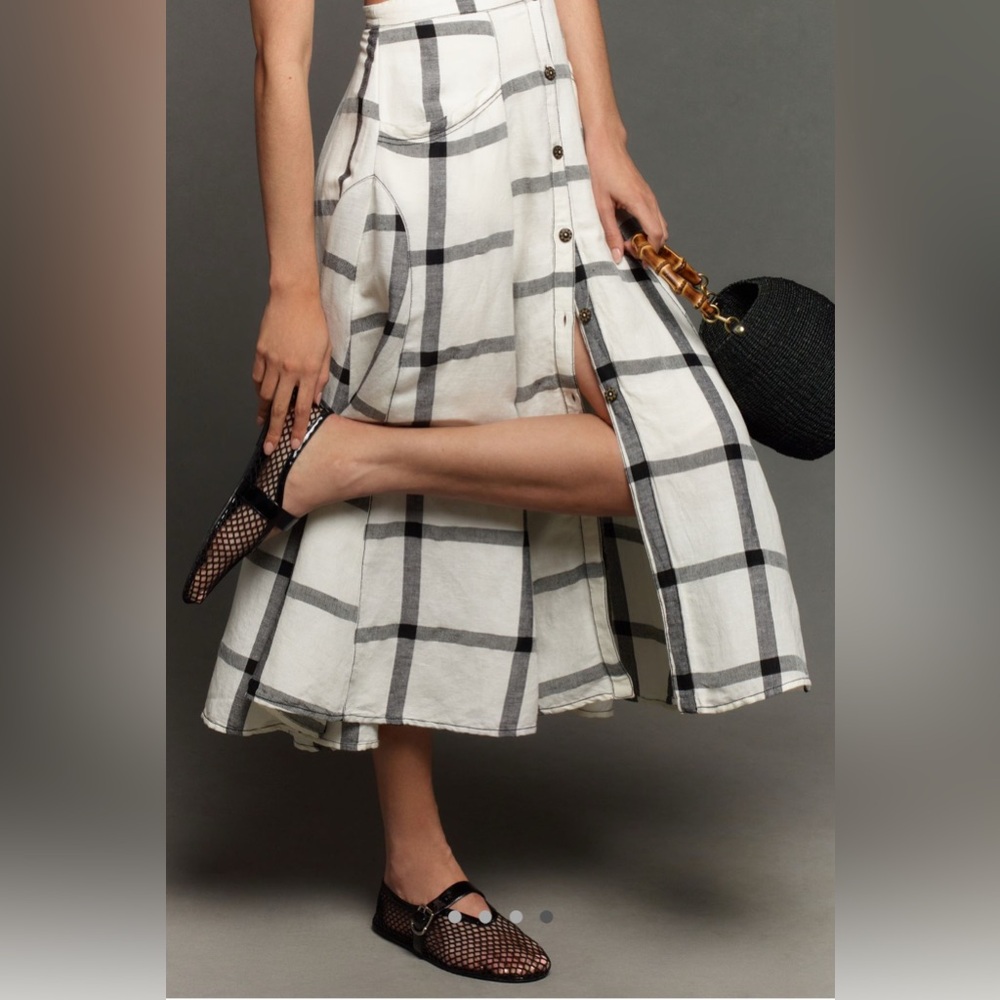 NWT Pilcro Halter Plunge Linen Midi Dress Black White Easter dress - Picture 4 of 7